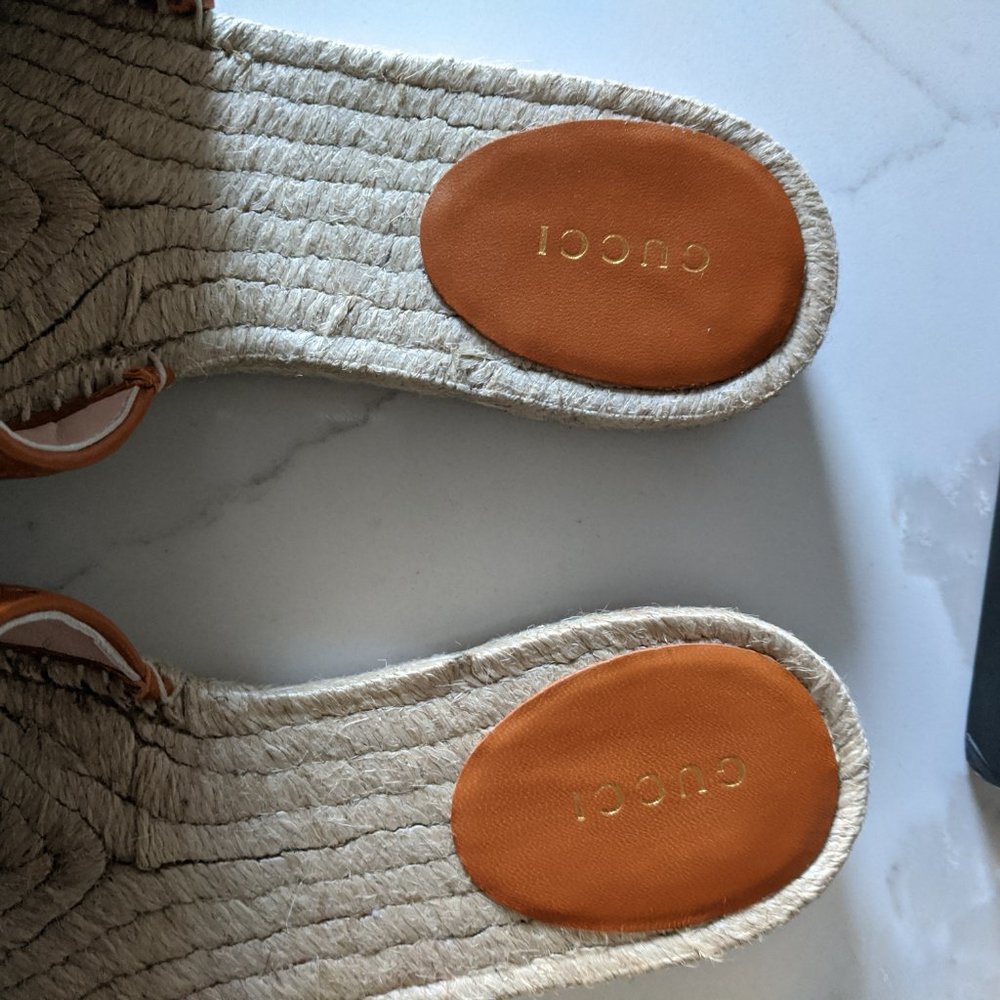 Gucci Tan Brown Pilar Espadrille Slide Sandals GG - Picture 3 of 9